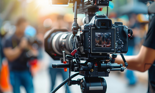 Video camera equipment recording on a tripod