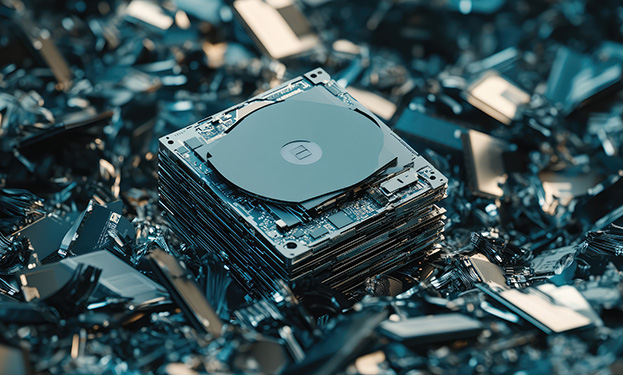 A hard drive shredded into pieces