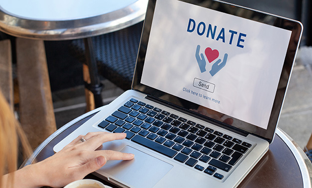 A person donating to a non profit organization from their laptop