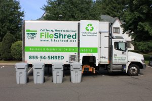 shredding truck with shred bins