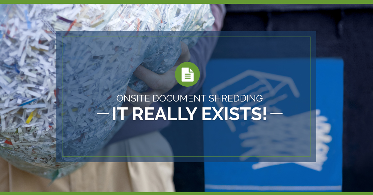 Onsite Document Shredding, It Really Exists! man in purple shirt carrying shredding documents in a plastic bag